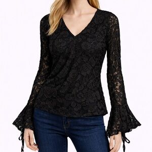 Chic Black Lace V-Neck Blouse